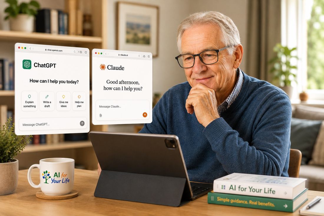 Person sitting thoughtfully at a laptop, two browser tabs open, deciding which to use