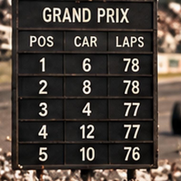 An old wooden timing board showing positions, car numbers and laps at a grand prix