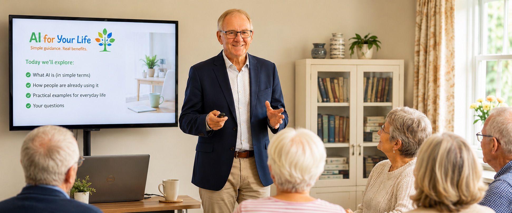 Kevin Conroy delivering a free AI presentation to a group of adults in Norfolk
